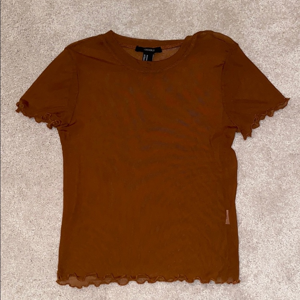 Forever 21 Mesh Lettuce-Trim Top Size M